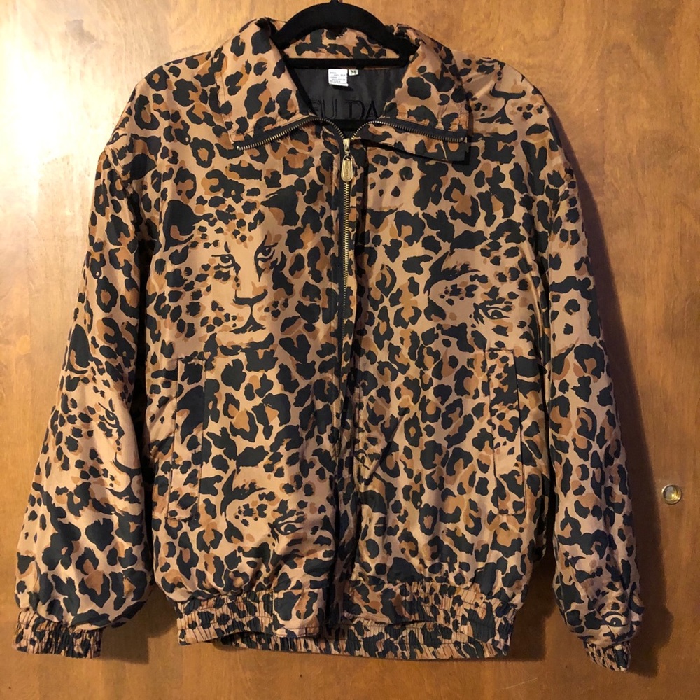 FUDA Leopard Print Silk Bomber Jacket Medium
